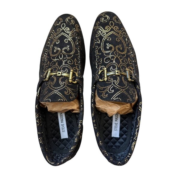 Steve Madden Other - Steve Madden Shoes Mens Size 11.5 Black & Gold Scroll Slip-On Loafers